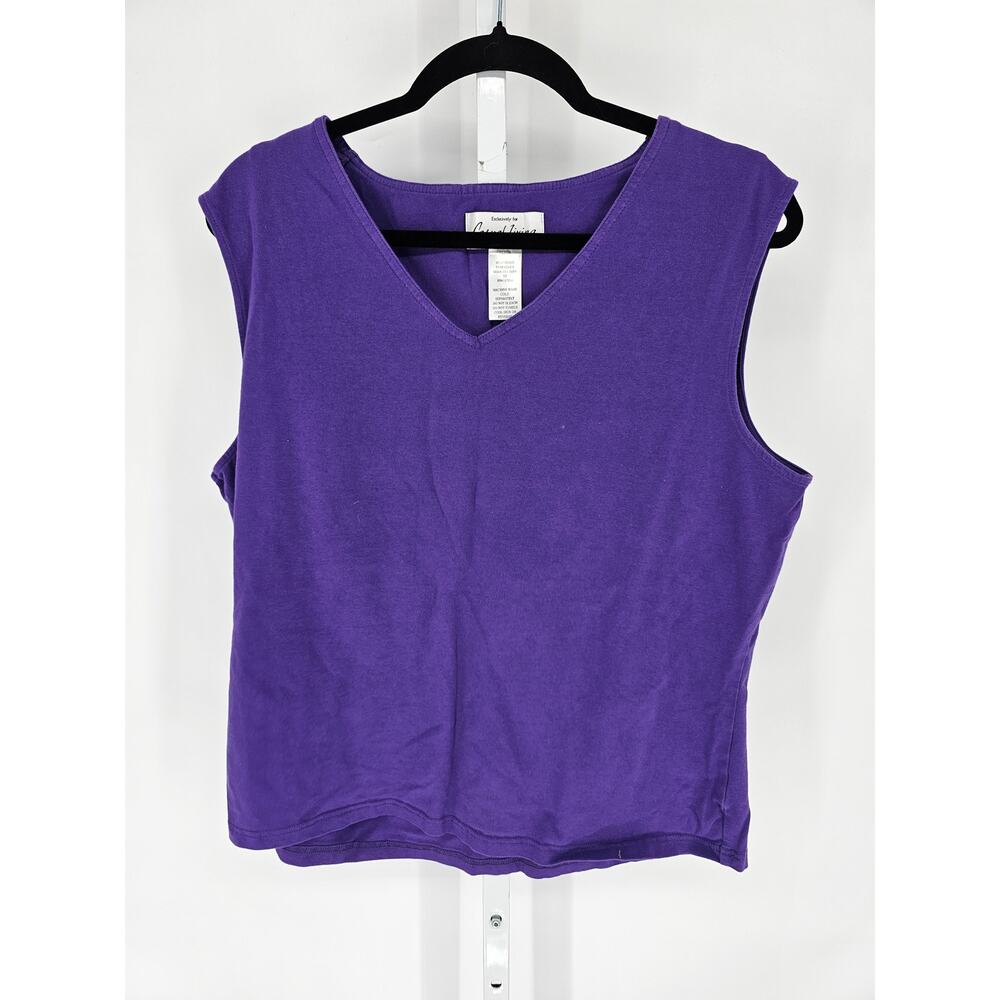 Casual Living womens Sz 1X V Neck Tank Top Purple Cotton Blend